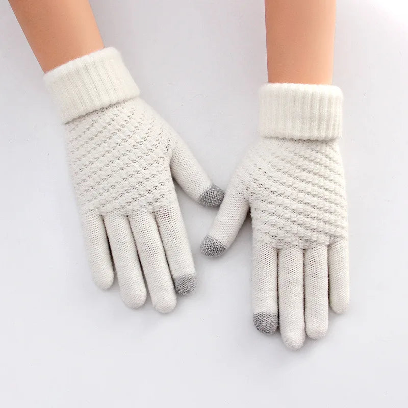 Unisex Woll-Strickhandschuhe – Warme Winterhandschuhe mit Ananas-Strickmuster, Jacquard & Touchscreen-Funktion