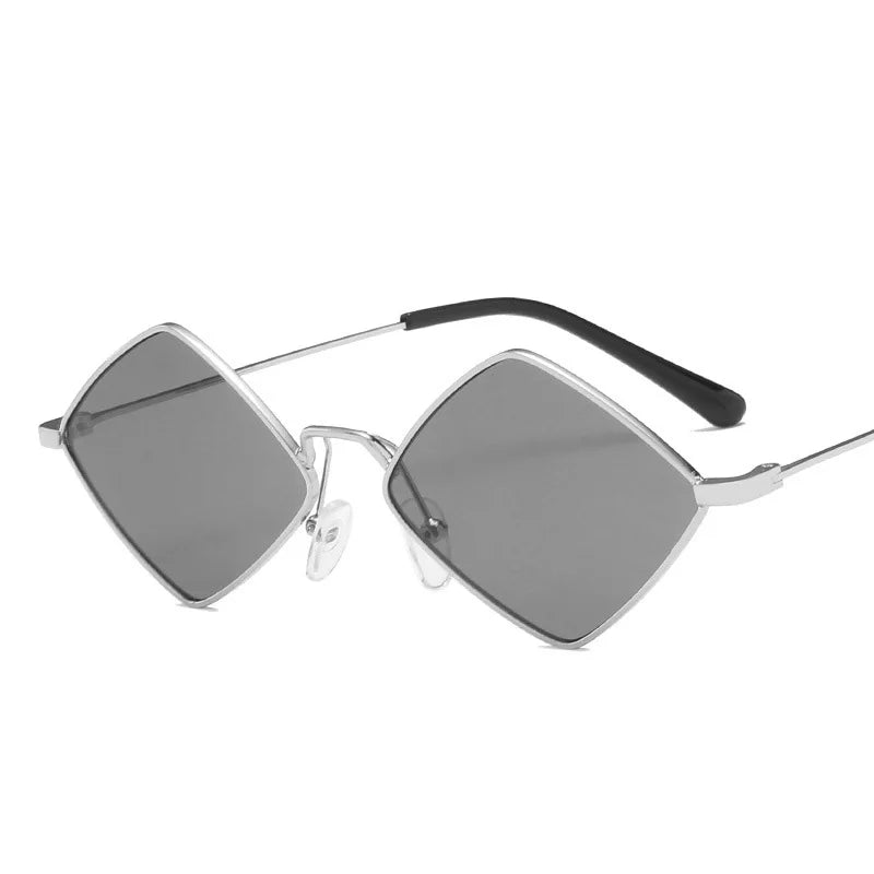 Damen Retro-Sonnenbrille in Rautenform – Kleine Geometrische Sonnenbrille mit Metalllegierungsrahmen, Schwarz