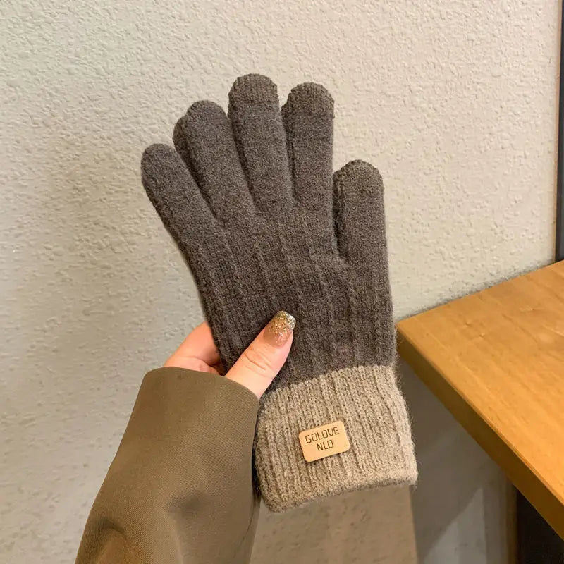 Rimiut Unisex Warme Plüsch-Strickhandschuhe – Dicke Touchscreen-Winterhandschuhe für Damen & Herren