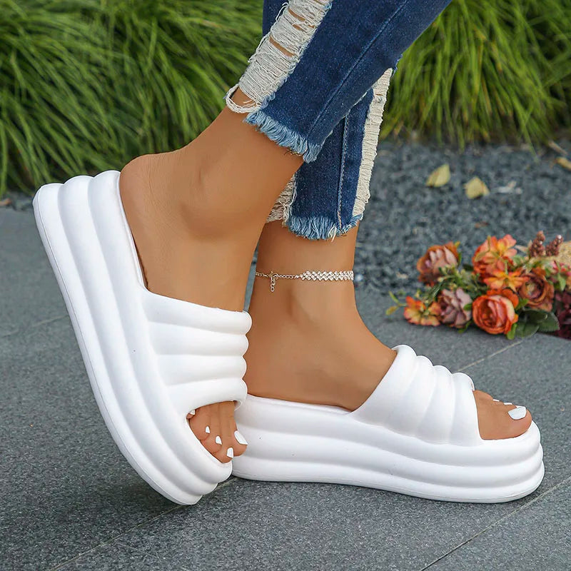 Damen Chunky Sommer Slides Weiche Dicke Sohle Rutschfeste Strand Hausschuhe