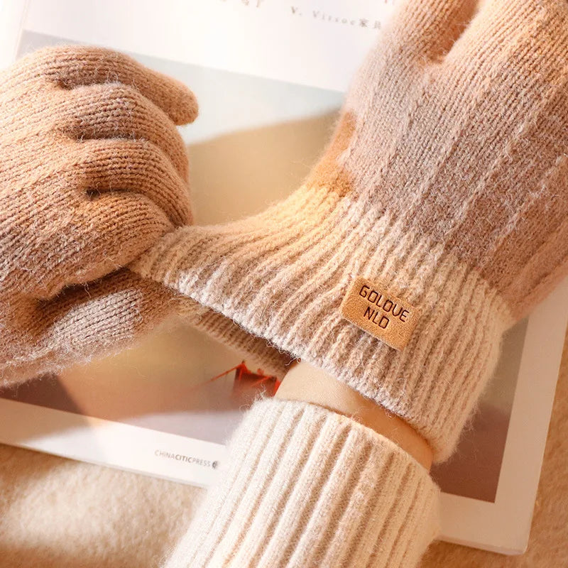 Rimiut Unisex Warme Plüsch-Strickhandschuhe – Dicke Touchscreen-Winterhandschuhe für Damen & Herren