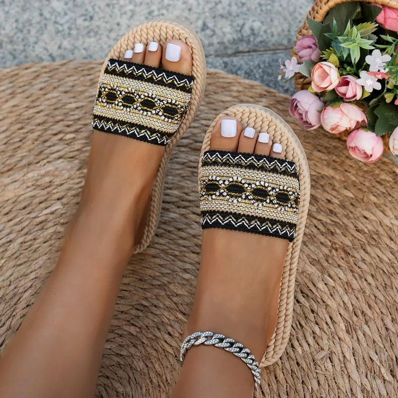 Bohemian Sommerlook Slide Sandalen Damen Fashion Strand Hausschuhe