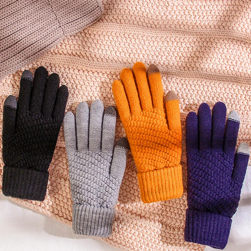 Unisex Woll-Strickhandschuhe – Warme Winterhandschuhe mit Ananas-Strickmuster, Jacquard & Touchscreen-Funktion