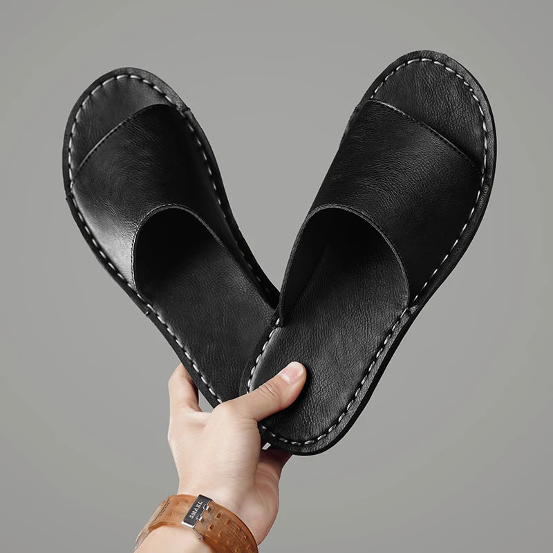 Fashion Echtleder Sommer Hausschuhe Rutschfeste Casual Strand Sandalen