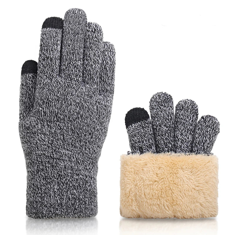 Herren Warme Winter-Strickhandschuhe – Dicke Touchscreen-Handschuhe mit Samtfutter & Rutschhemmendem Grip