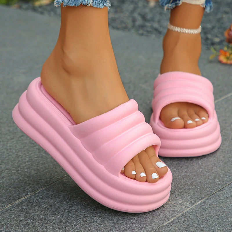 Damen Chunky Sommer Slides Weiche Dicke Sohle Rutschfeste Strand Hausschuhe
